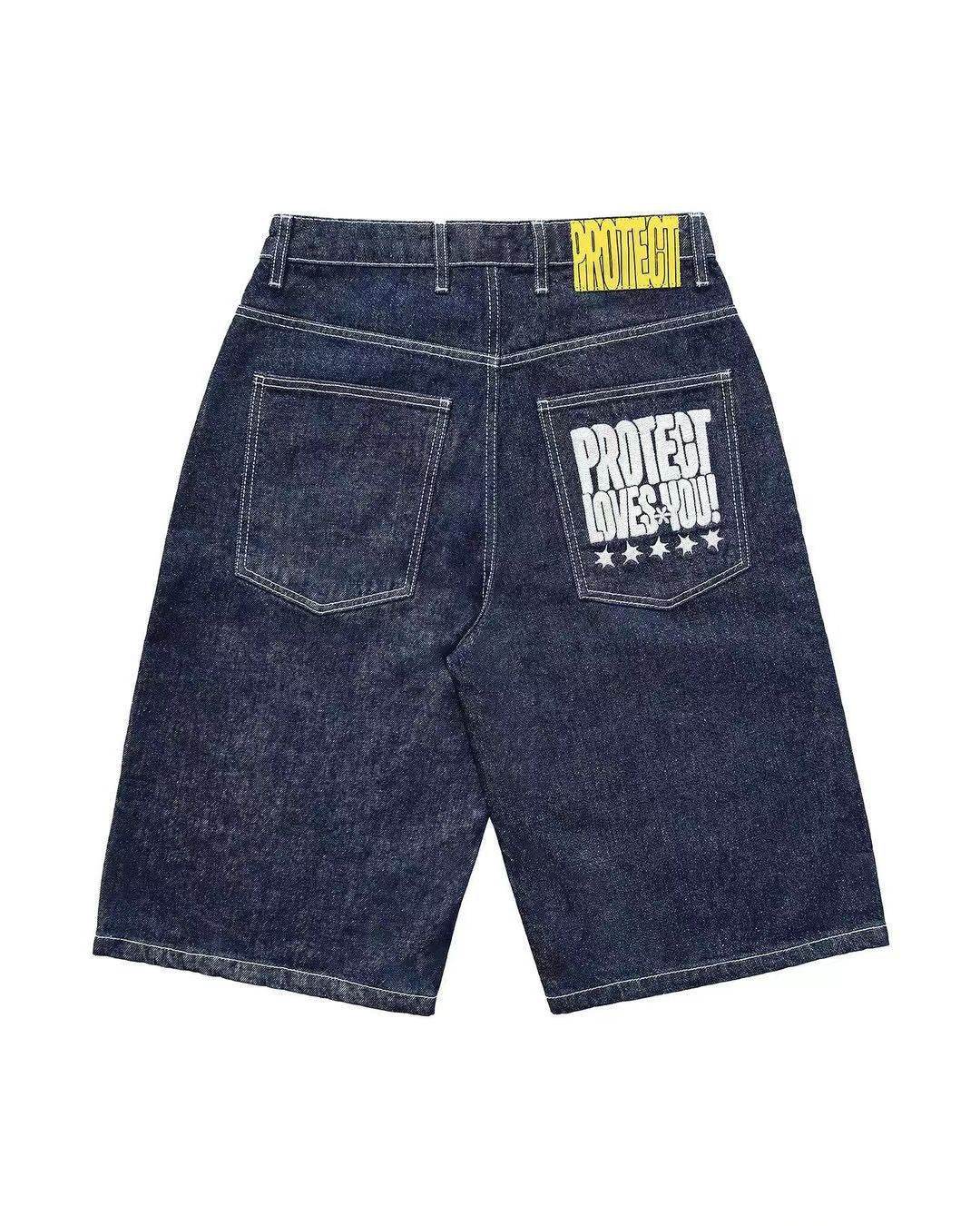Full Embroidery Dark Blue Denim Shorts Men Jeans - Velora