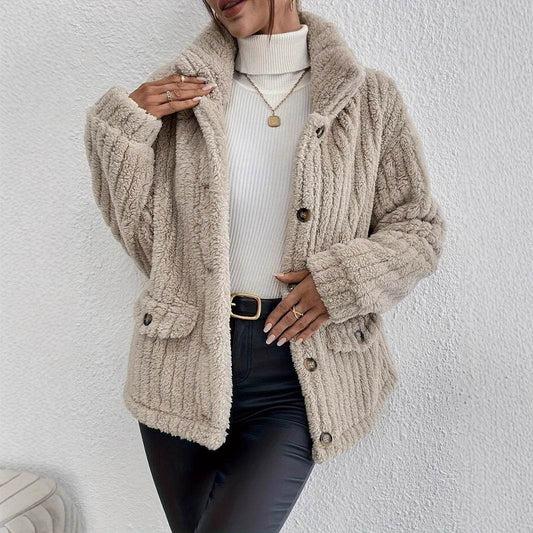 New Double-sided Velvet Button Cardigan Casual Coat - Velora