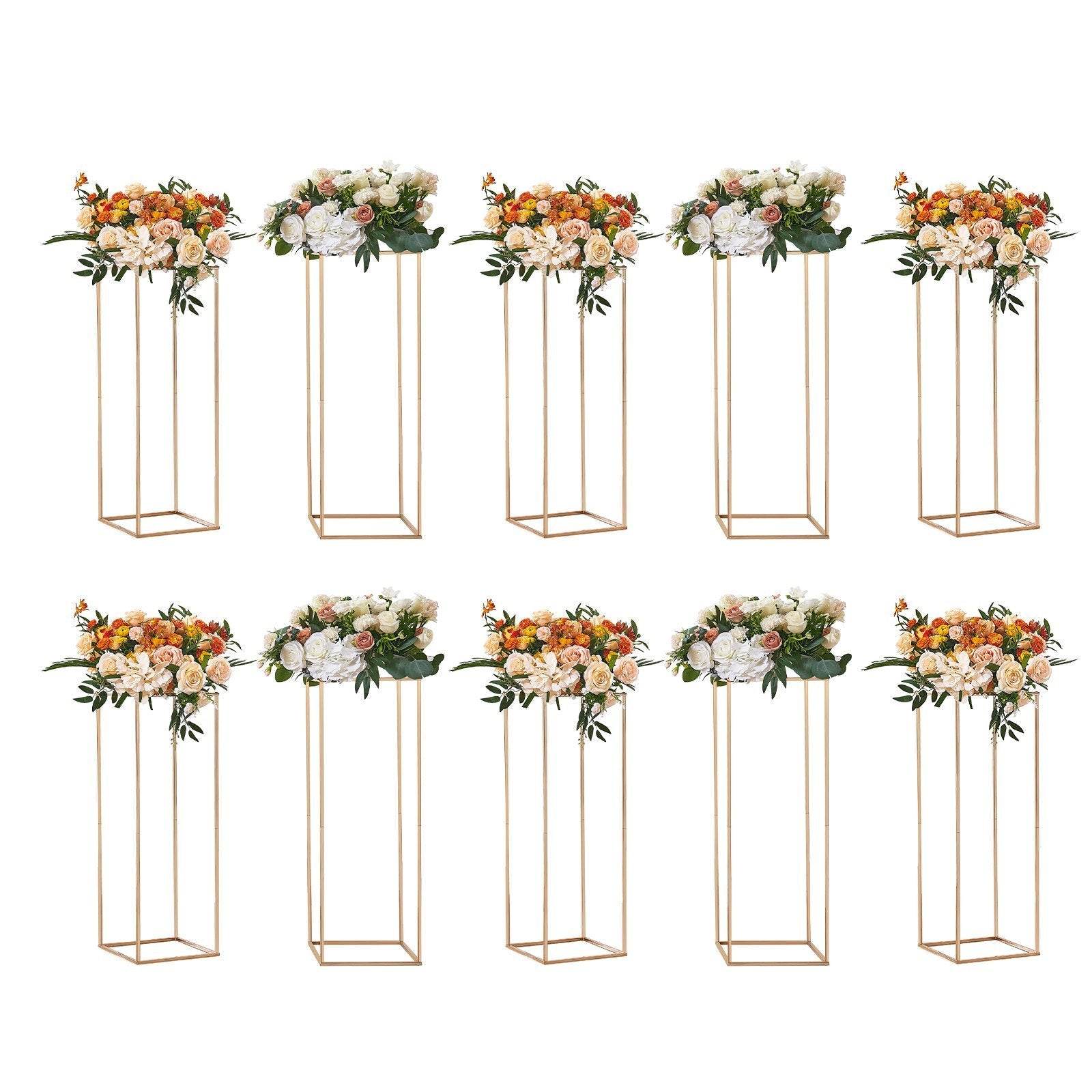 10PCS 31.5inch High Wedding Flower Stand, With Acrylic Laminate,Metal Vase Column Geometric Centerpiece Stands, Gold Rectangular Floral Display Rack For Events Reception, Party Decoration - Velora