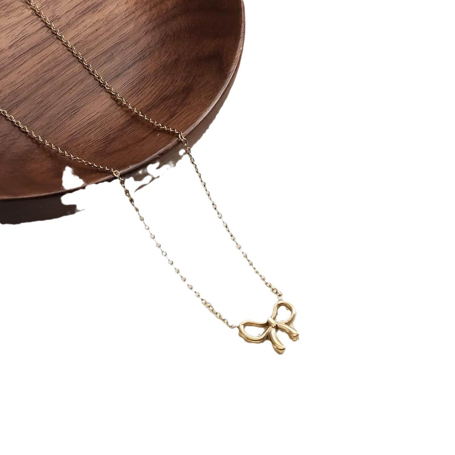 Simple Pearl Double Layer Choker Fashion Gold Color Necklaces Chain Small Bow Pendant Necklace Jewelry Gifts For Women Fashion Jewelry Valentine's Day Gifts - Velora