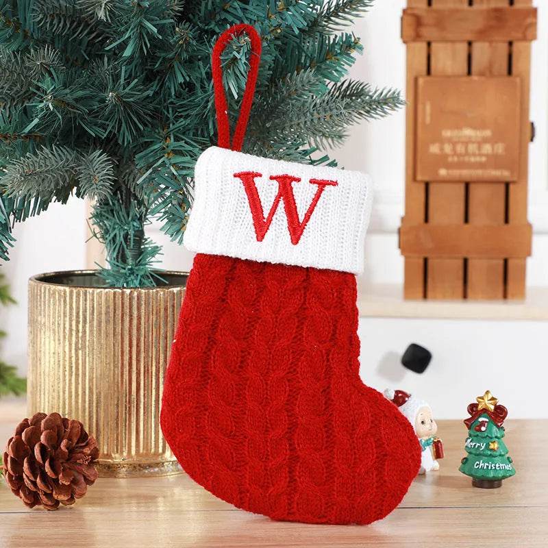 Cute Letters Christmas Stockings Decorative Creative Tree Pendant Wool Knitted Socks - Velora