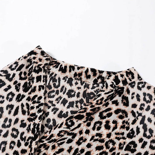 European And American Leopard Print Long Women's Clothing Printed Fashion Loose V-neck Buttons Dress - Velora