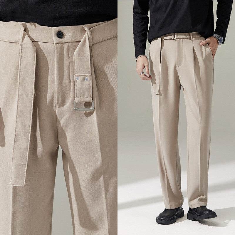 Detachable Belt Draping Wide-leg Suit Chinos Trouser For Men - Velora