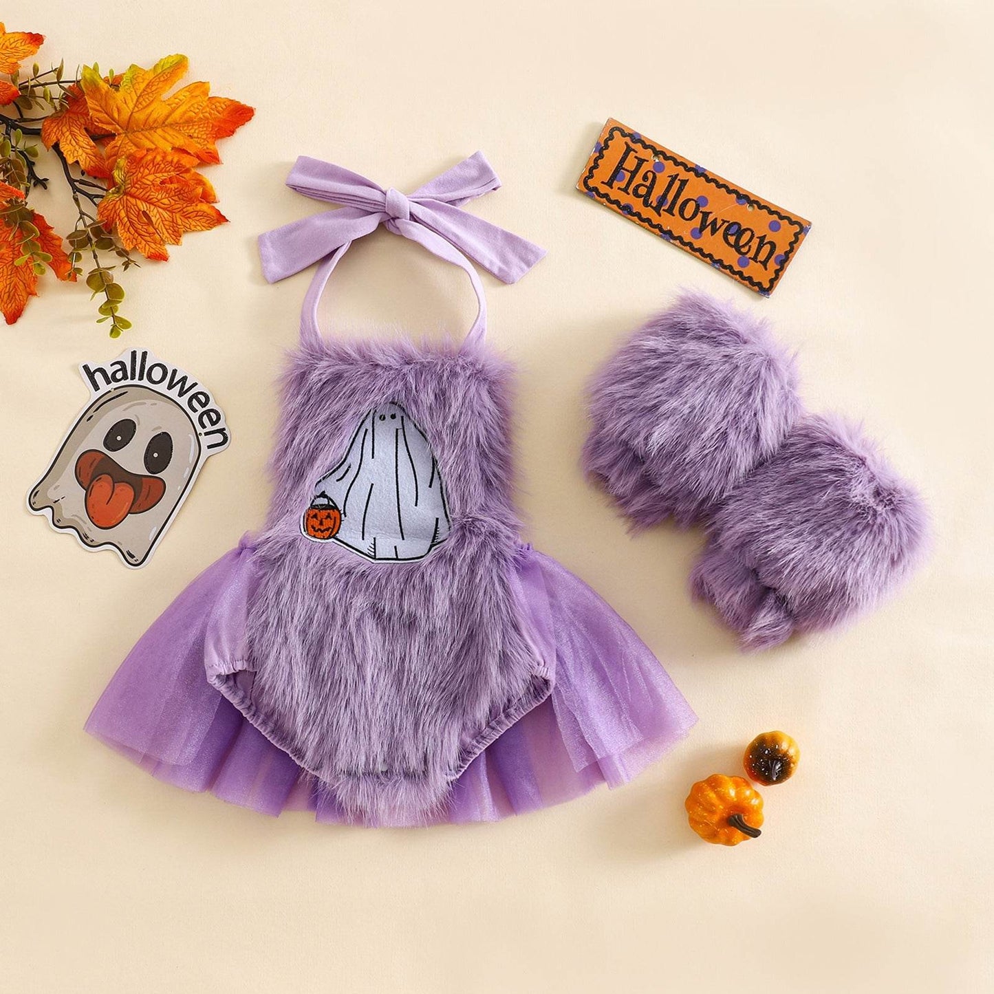 Halloween Children's Clothing Plush Girls' Cute Crawling Suit Two-piece Set - Velora