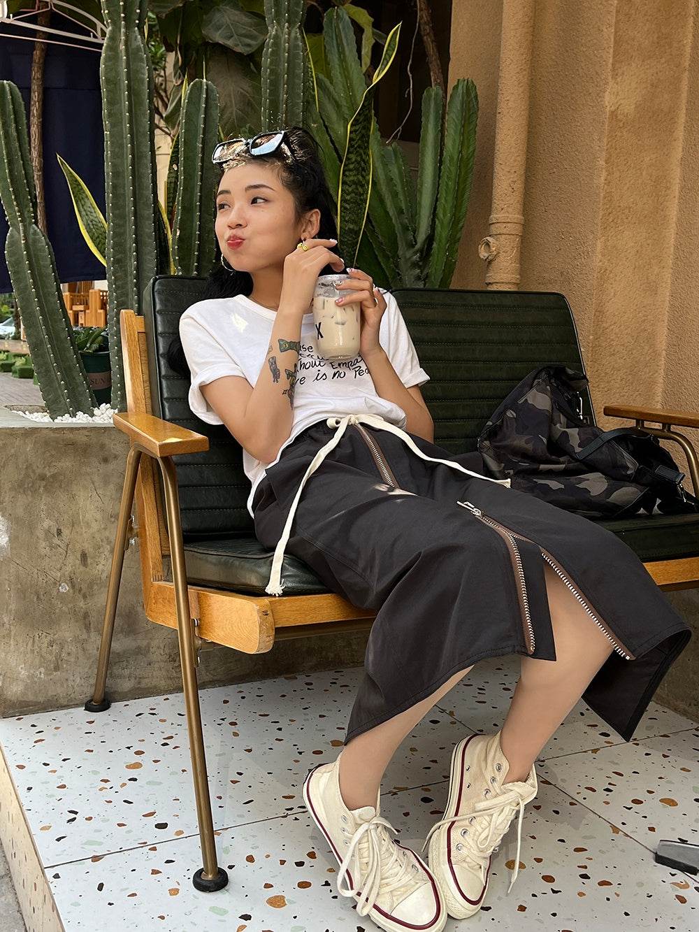 Women's Straight zip down Midi Pencil Skirt street style - Velora