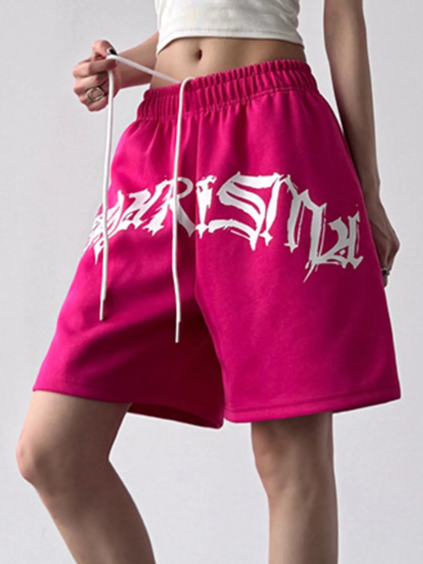 Oversized Drawstring Letter Shorts - Velora