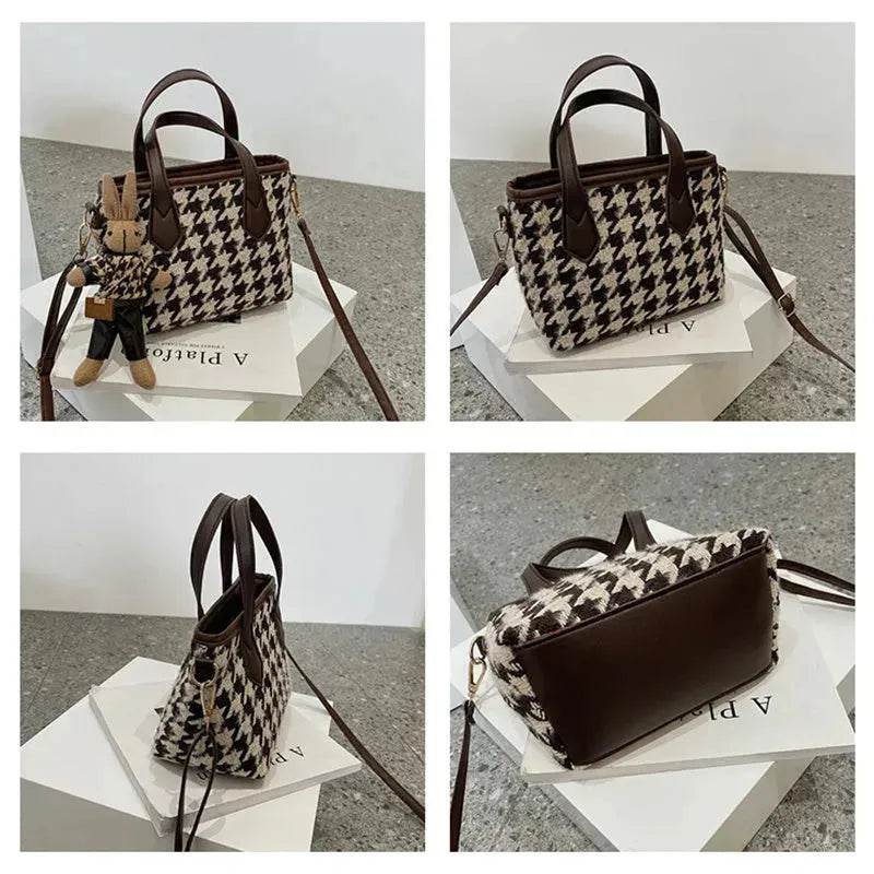 Fashion Houndstooth Shoulder Bags Portable Checkerboard Handbags All-match Messenger Crossbody Bag Women - Velora