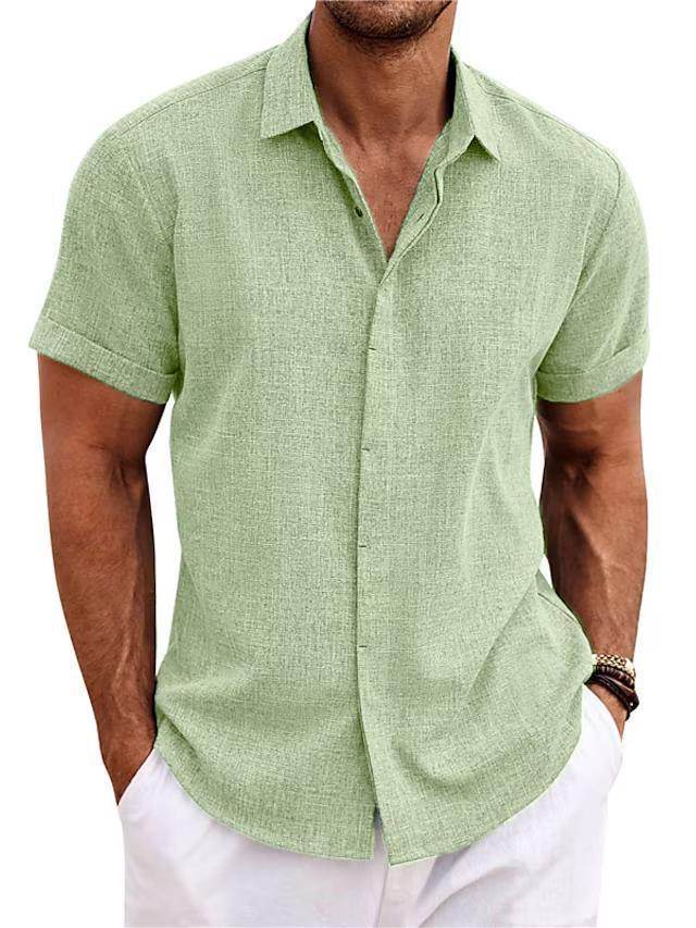 Men's Solid Color Loose Linen Short-sleeved shirt - Velora