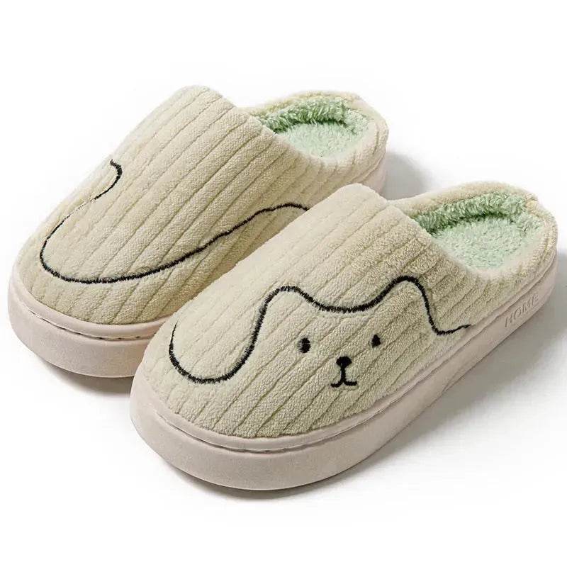 Striped Cat Slippers Indoor Couple Non-slip Floor Bedroom Slipper Winter Warm Plush House Shoes Women Men - Velora