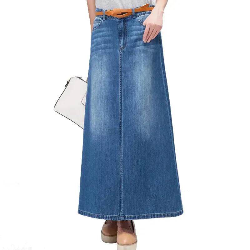 Women's Plus Size Mid-length A- Line Denim Skirt Denim long skirt maxi jean skirt - Velora