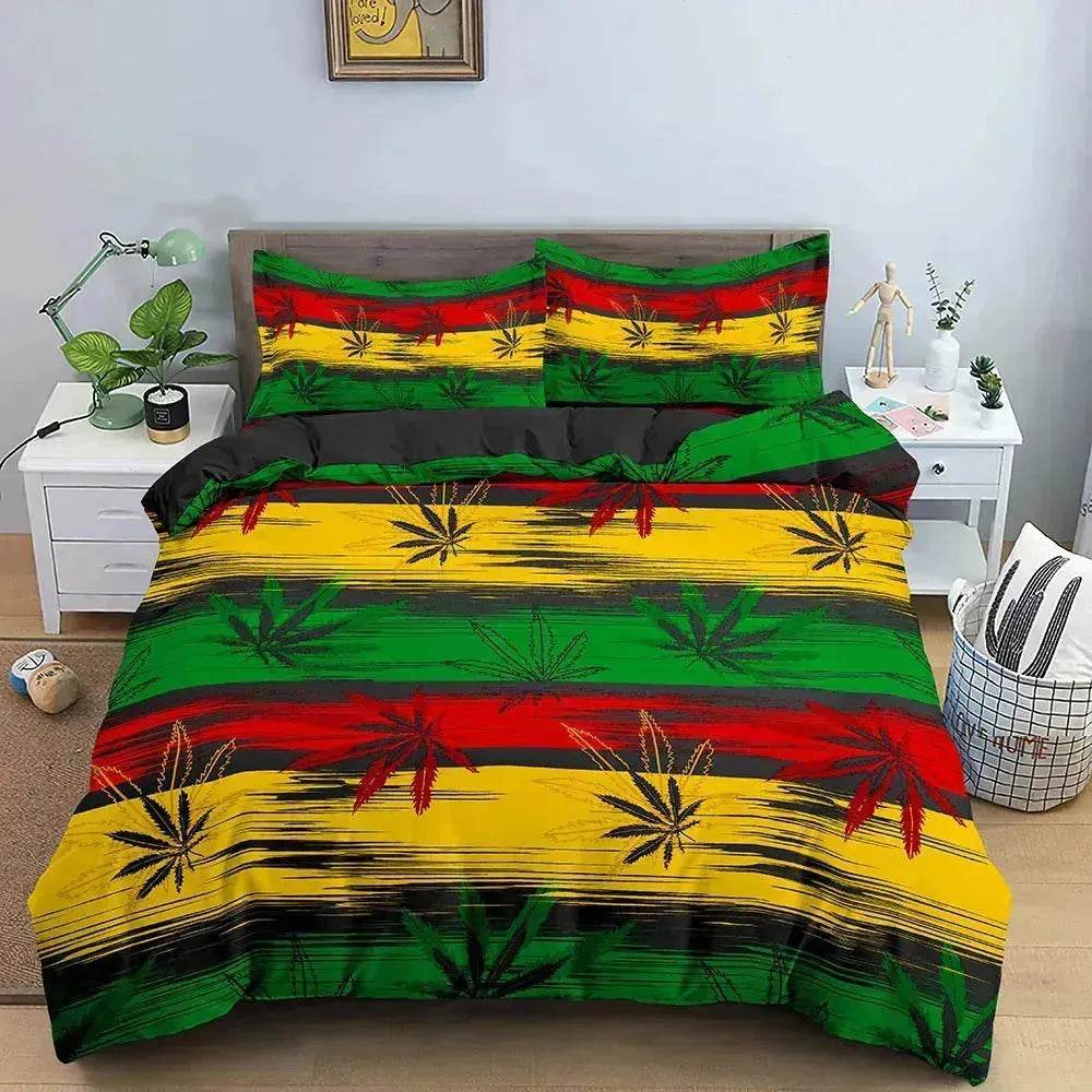 Colorful Psychedelic Weed Leaf Bedding Set - Velora