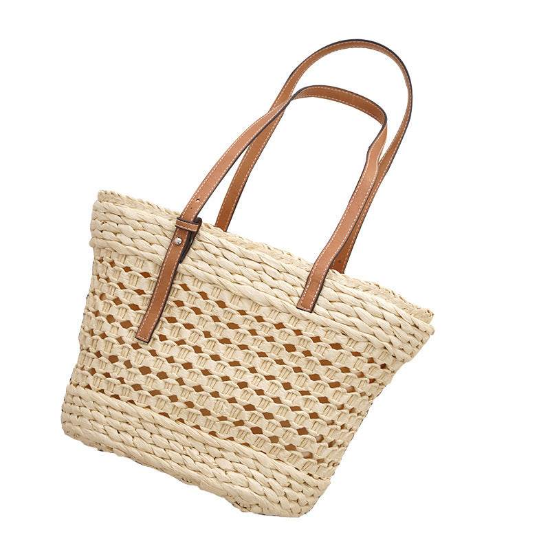 Large Capacity Fashion Urban Simple White Khaki Straw Braided shopper Beach Bag