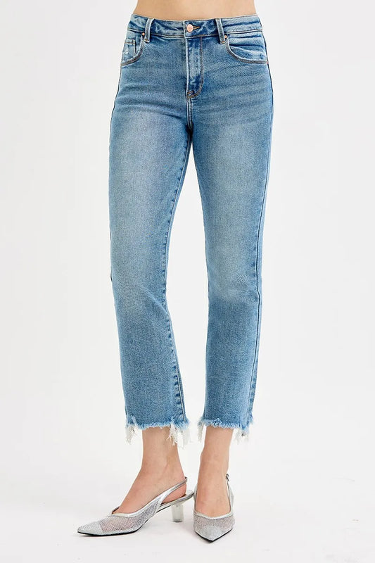 RISEN Full Size High Rise Crop Straight Slim Jeans Plus Size - Velora