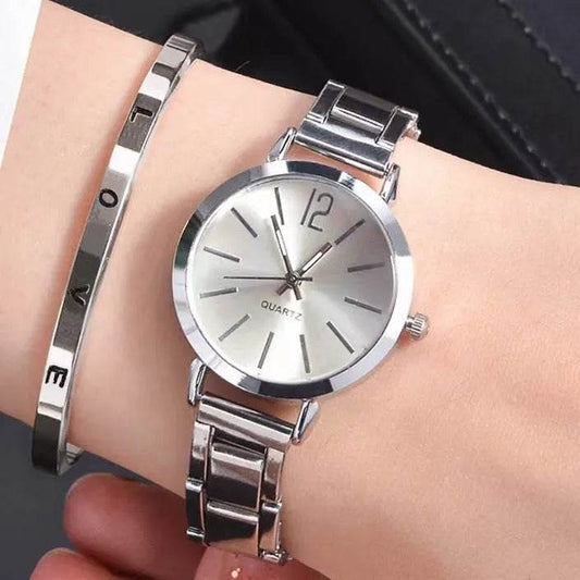 2pcs Narrow Strap Steel Strap Bracelet and Quartz Watch women - Velora