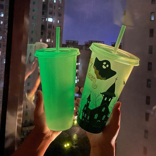 720ml Plastic Sippy Cup Halloween Luminous Straw Cup - Velora