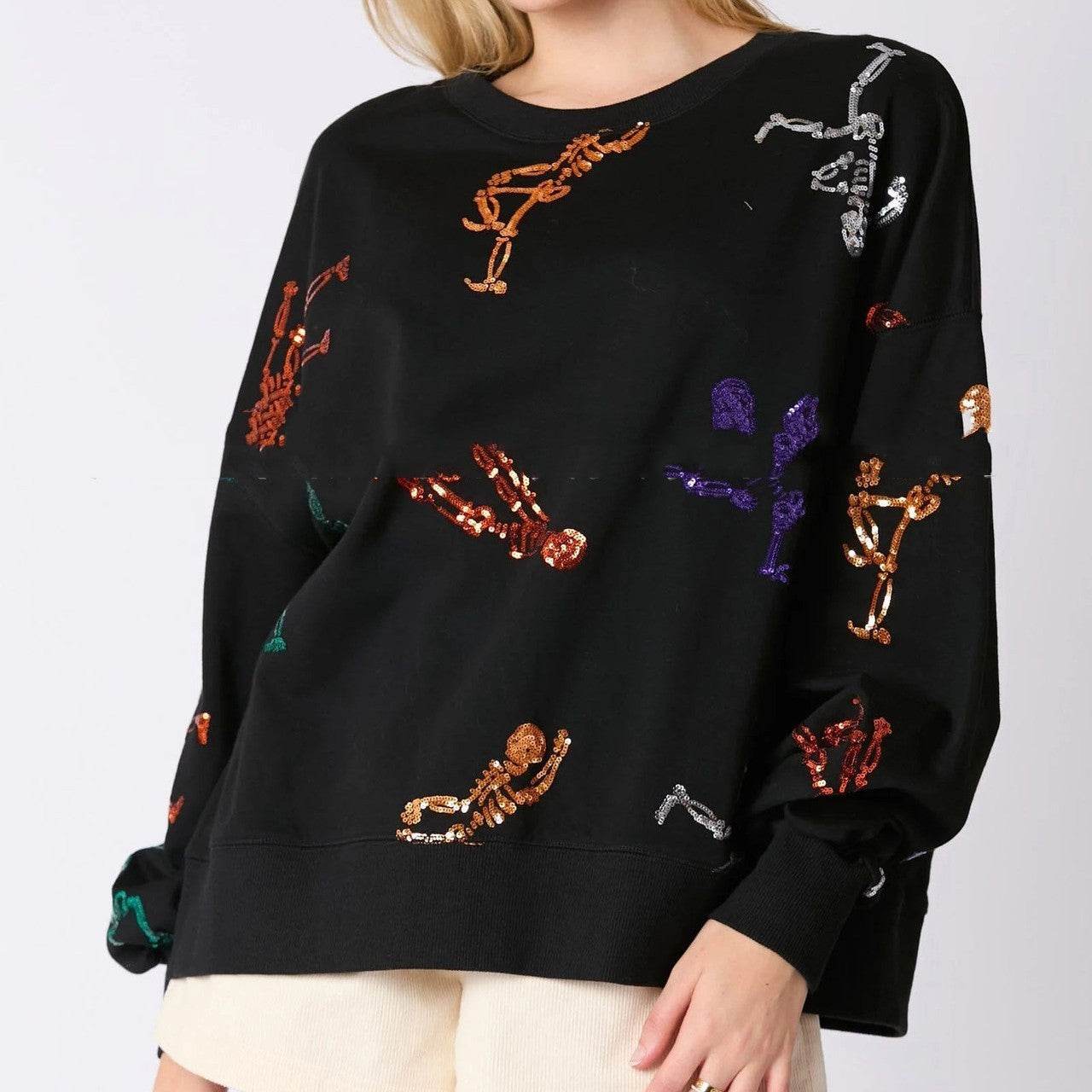 Women's Halloween Skull Sequined Sweater Loose - Velora