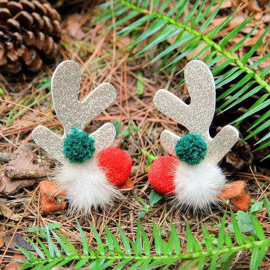 Christmas Barrettes Cute Elk Horn A Pair Of Hairclips - Velora