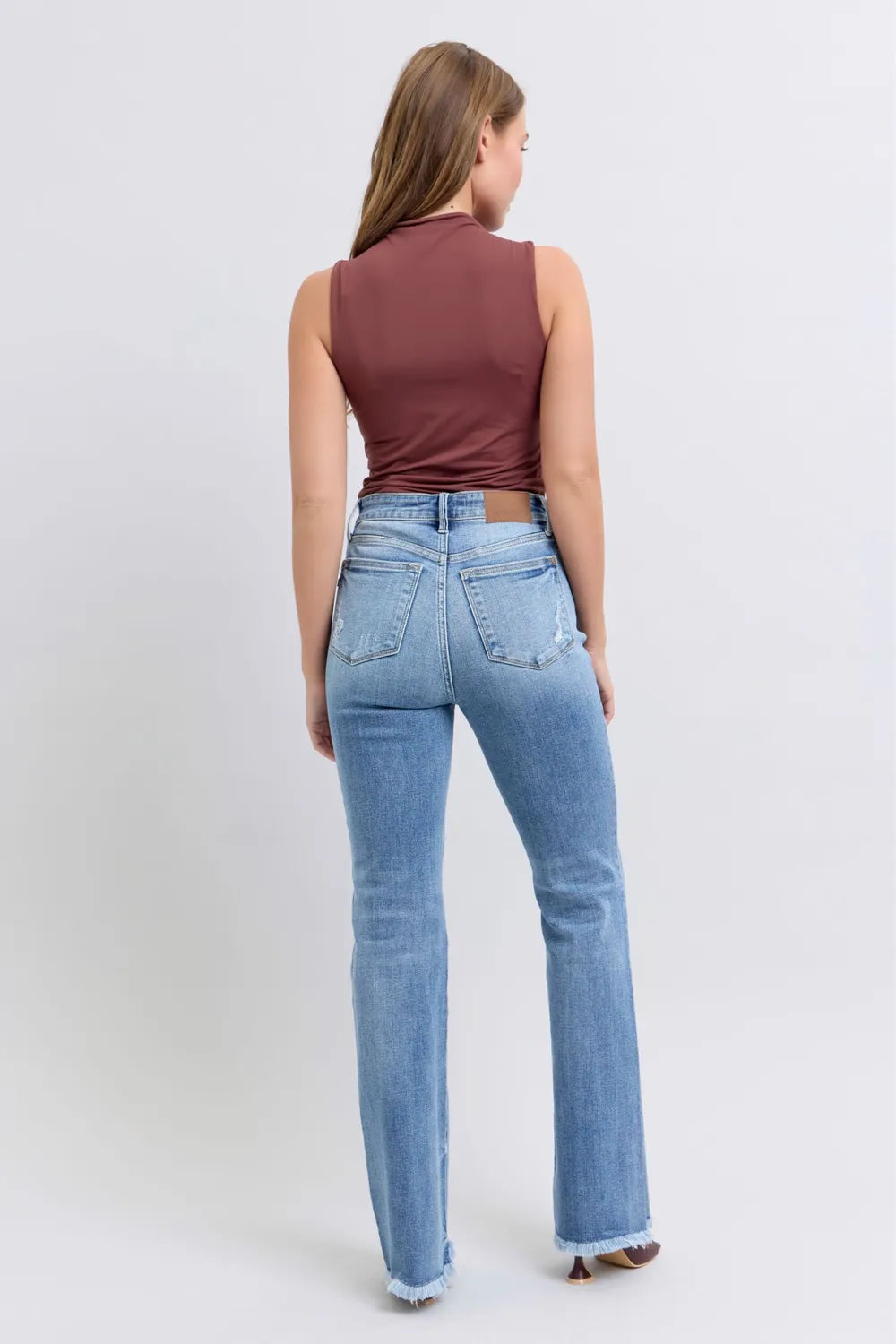Judy Blue Full Size Raw Hem High Rise Bootcut Jeans - Velora