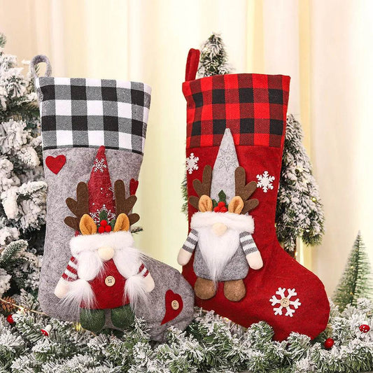 Plaid Three-dimensional Couple Faceless Doll Christmas Stockings Christmas Eve Gift Bag Candy Bag - Velora