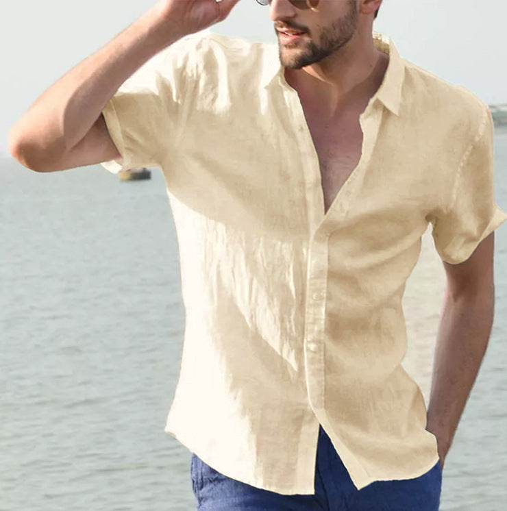 Summer Short-sleeved Shirt Casual Button Tops Men Clothing - Velora
