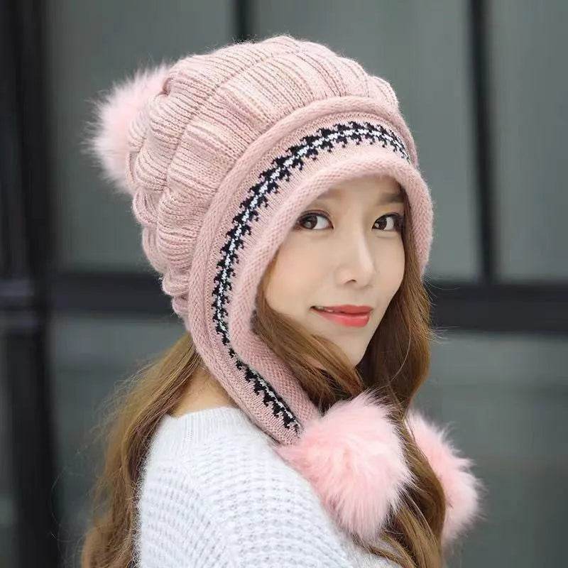 Women Cozy Knit Fleece-Feel Beanie With Ear Flaps Winter Hat Perfect For Skiing & Outdoor Activities - Velora