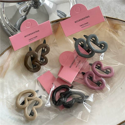 Girl's Love Side Bang Clip Frog Buckle Word Clip Fashion Color Plastic Hairpin A Pair Of Hairclips - Velora
