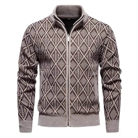 2025 Fall Winter Men Fleece-lined Thick Stand Collar Sweater Cardigan for men - Velora