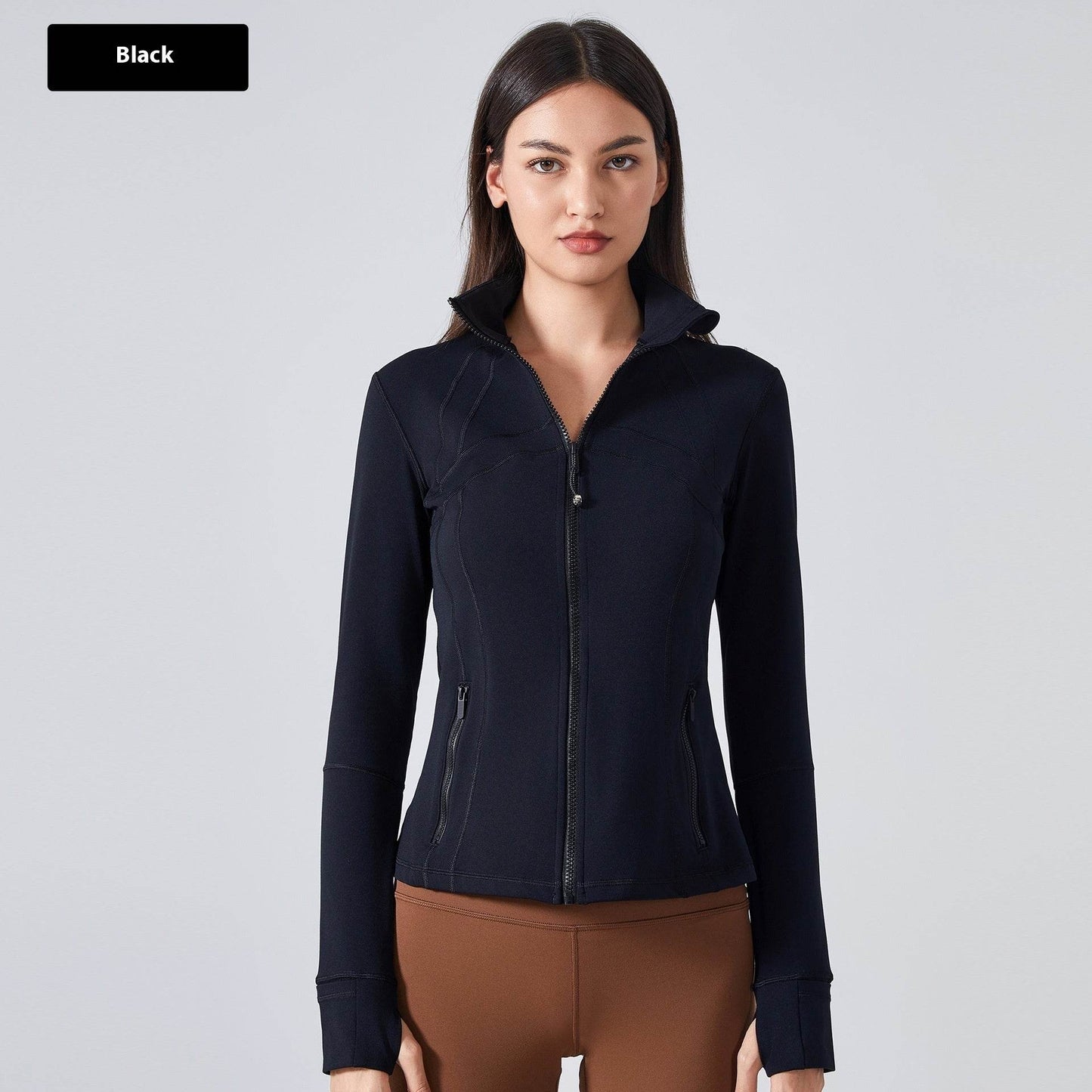 Long Sleeve Workout Tops for Women Halter Neck Zip Up gym top - Velora