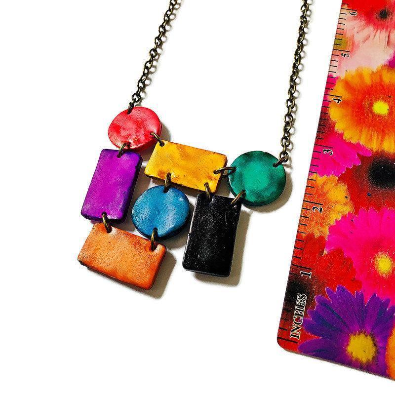 Abstract Geometric Jewelry Set with Statement Necklace & Long Drop Dangles or Clip On Earrings - Velora Luxury Fashion