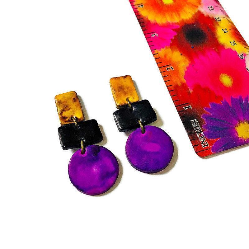 Abstract Geometric Jewelry Set with Statement Necklace & Long Drop Dangles or Clip On Earrings - Velora Luxury Fashion