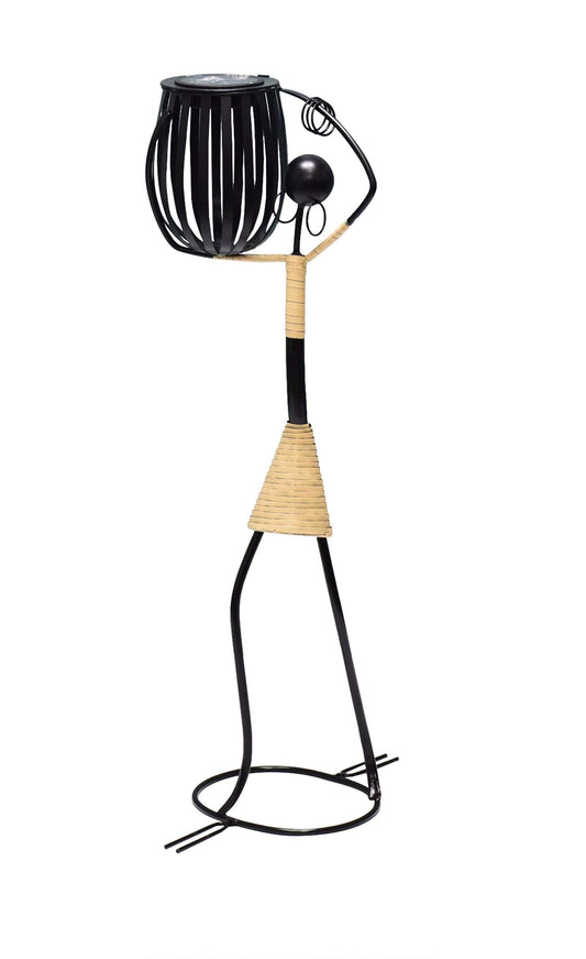 Abstract Tribal Lady Figurine Metal Sculpture On Shoulder with Solar light - Velora Luxury Fashion