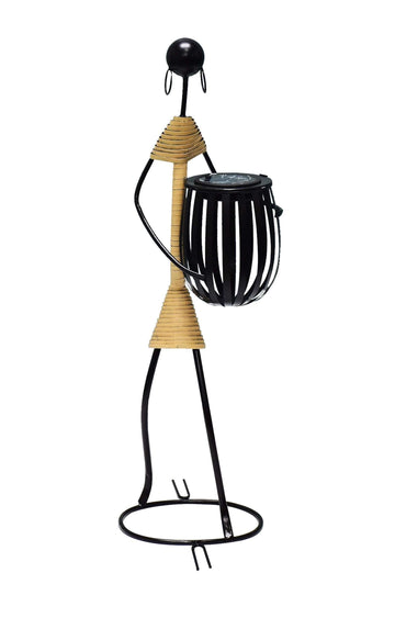 Abstract Tribal Lady Figurine Metal Sculpture holding Solar light - Velora Luxury Fashion