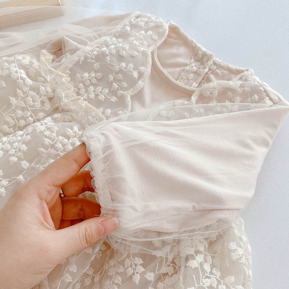 Baby Solid Color Princess Lace Puff Dress - Velora