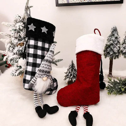 Red And Black Plaid Hanging Feet Stockings Christmas - Velora