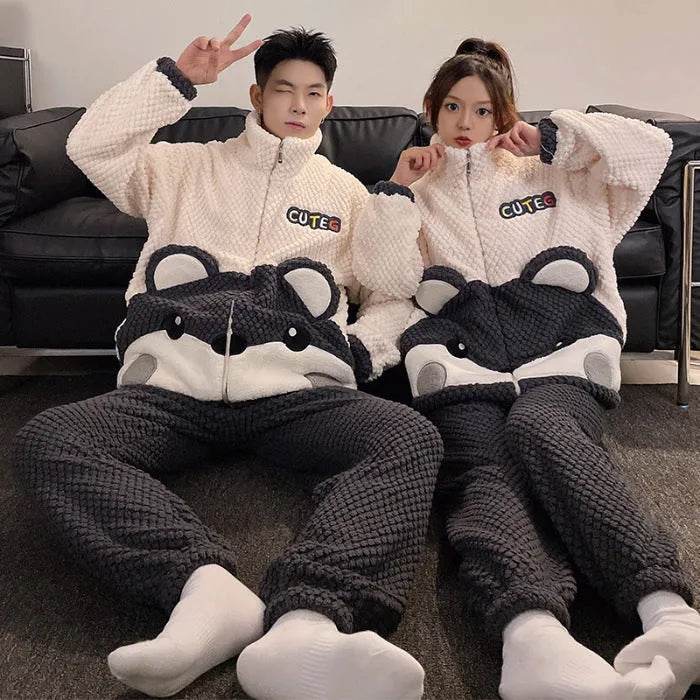 Fashion Casual Embossed Velvet Couple Pajamas - Velora