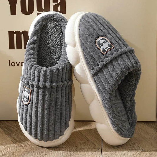 Winter Corduroy Slippers Home Bedroom Floor Plush Shoes Fashion Solid Color Non-slip Slippers For Women Men - Velora