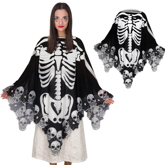 Halloween Lace Poncho Plus Size Halloween Skeleton Cape Day Of The Dead Costumes For Women 59 Inches X 59 Inches -Selling On Amazon Is Prohibited - Velora