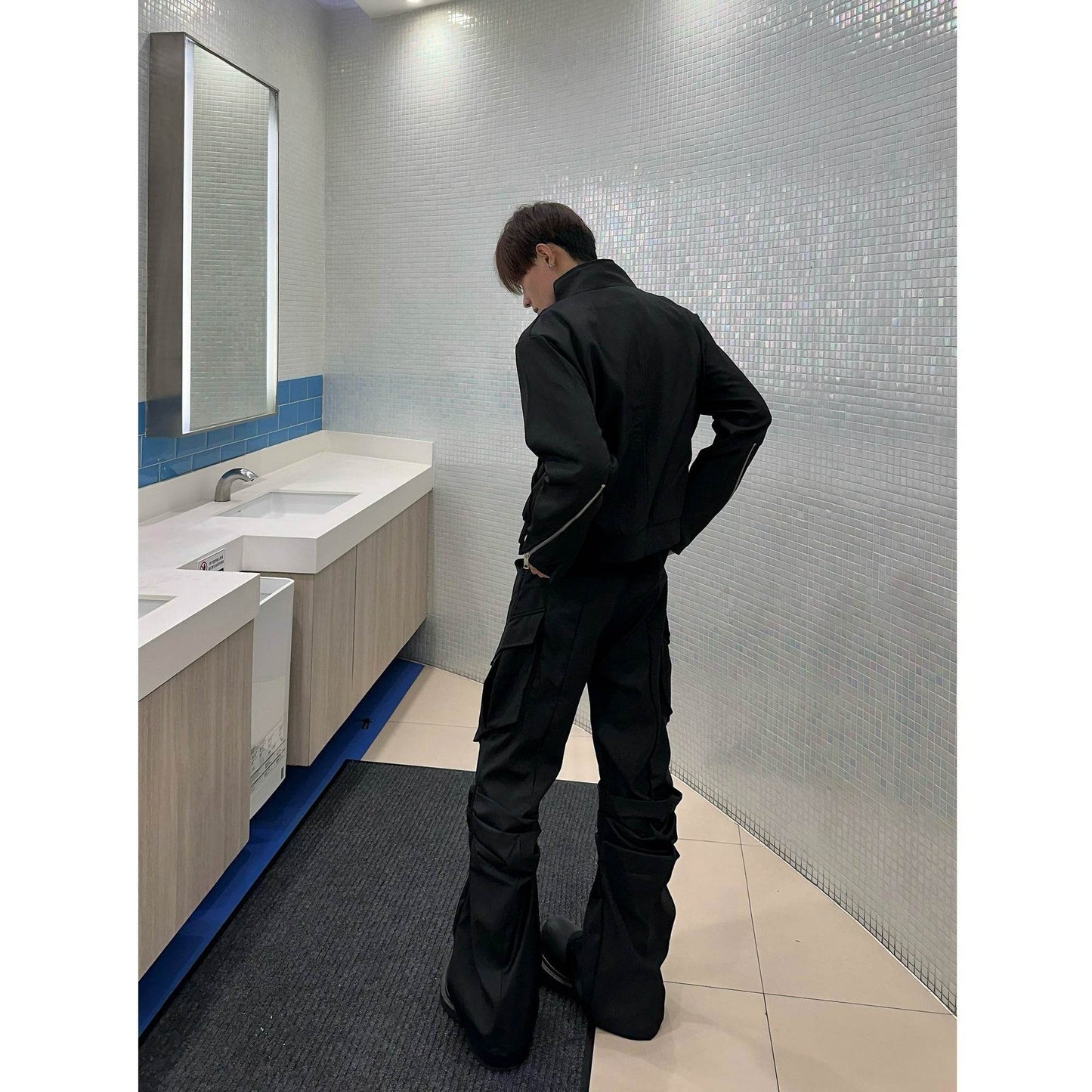 Large Pocket Pleated Black Y2K Cargo Pants Men - Velora