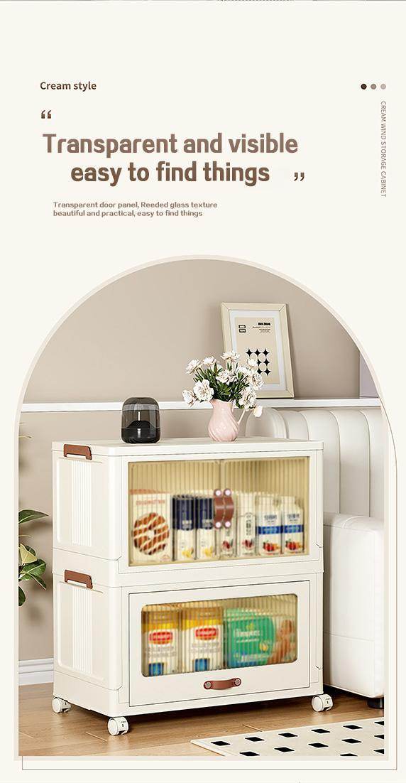 Baby Safety Transparent Opening Lid Indoor Home Decoration Storage Cabinet With Wheels - Velora