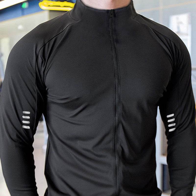 Muscle Fit Long Sleeve Zip Up Quick Drying Sport Workout Gym T-shirt for Men - Velora
