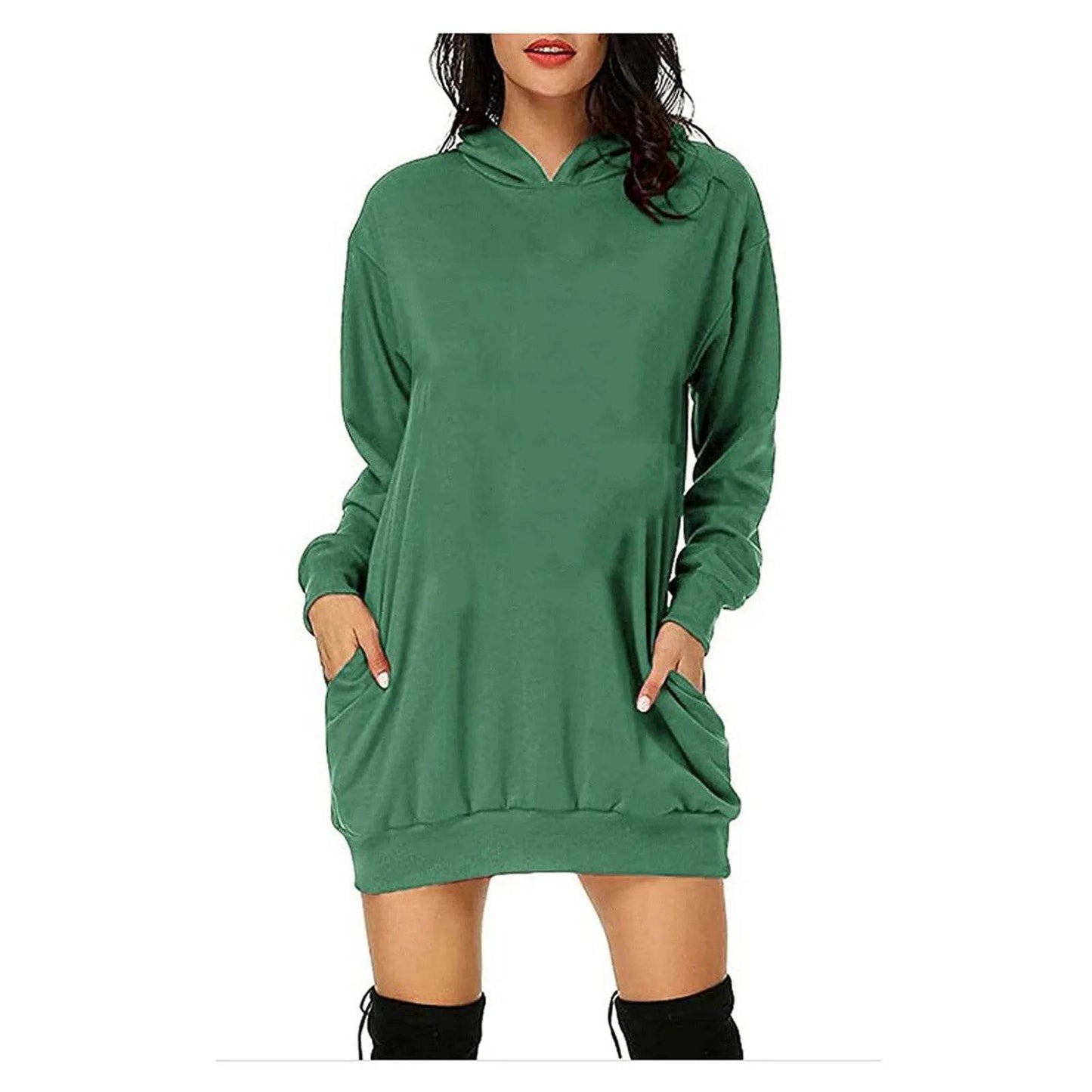 Women Solid Color Hat Dress Sweater Loose Feature Long Sleeves - Velora