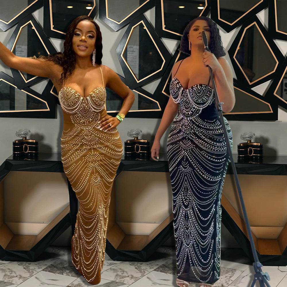 Sleeveless Beaded Long Party dress - Velora