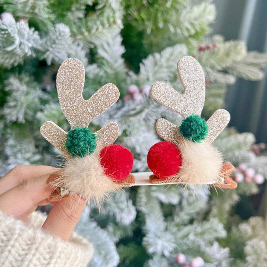 Christmas Barrettes Cute Elk Horn A Pair Of Hairclips - Velora