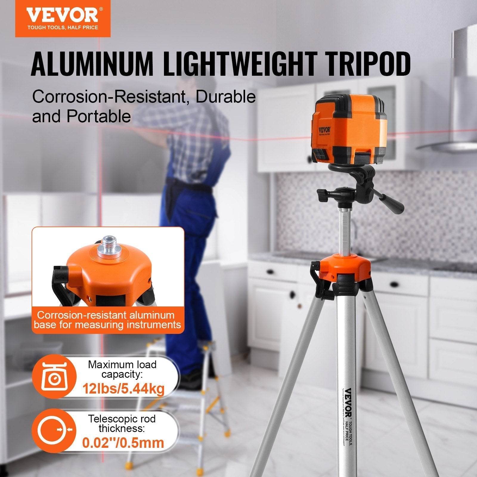 Laser Level Tripod X 20 Thread 27.36-68.11 Inch Height Adjustment - Velora