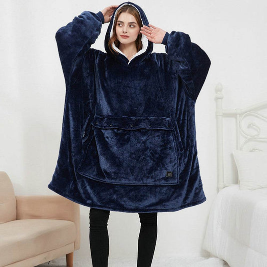 USB Heated Wearable Blanket Oversized Lazy Hoodie With Large Heating Area Back Cozy Warm Sherpa Hoodie Blanket No Battery Pack - Velora