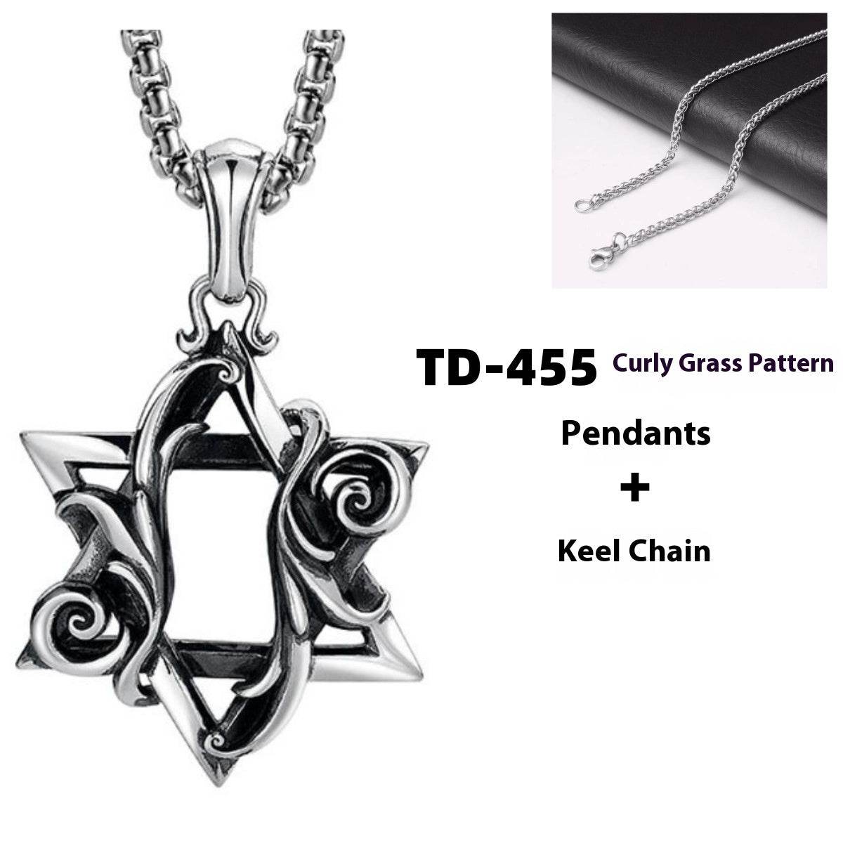 Retro Three-dimensional Rolling Grass Pattern Six-pointed Star Men's Necklace - Velora