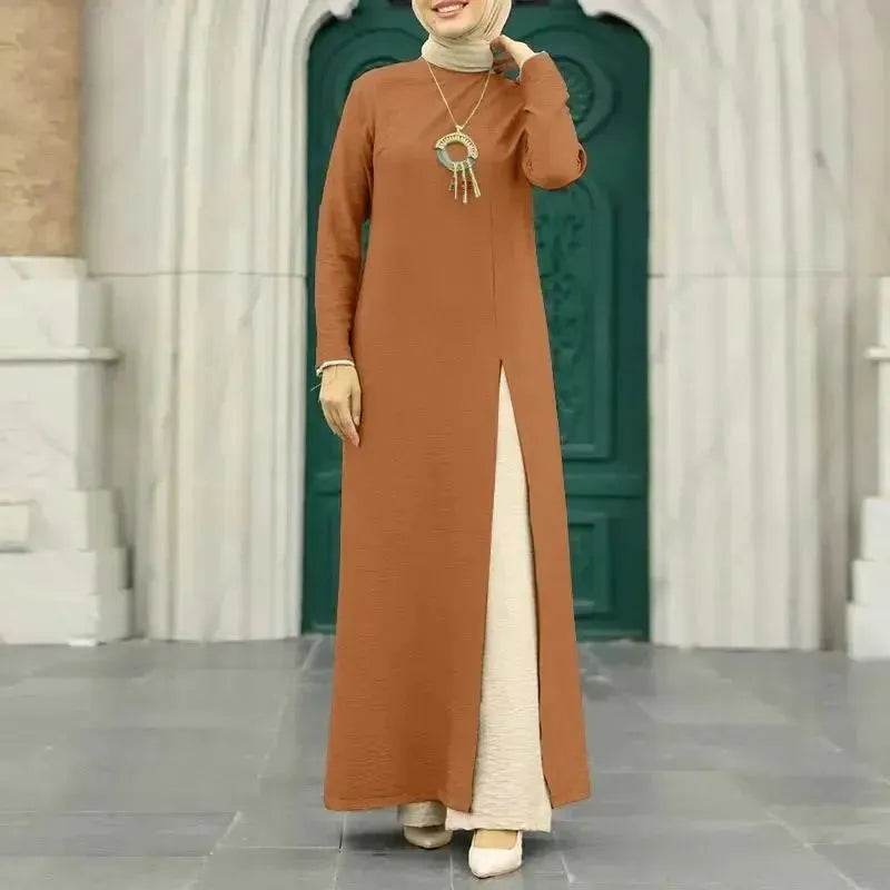 ArabWomen Plain Split Long sleeve Abaya Dress - Velora
