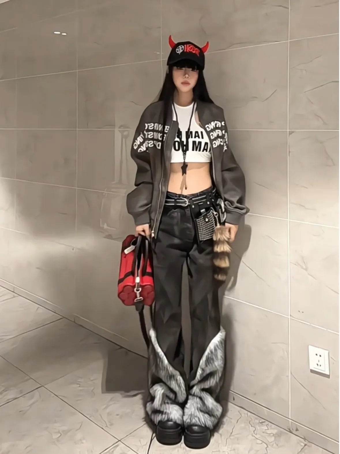 Retro Distressed Pants Leg Stitching Edging Skinny Baggy Jeans Pant For Women - Velora