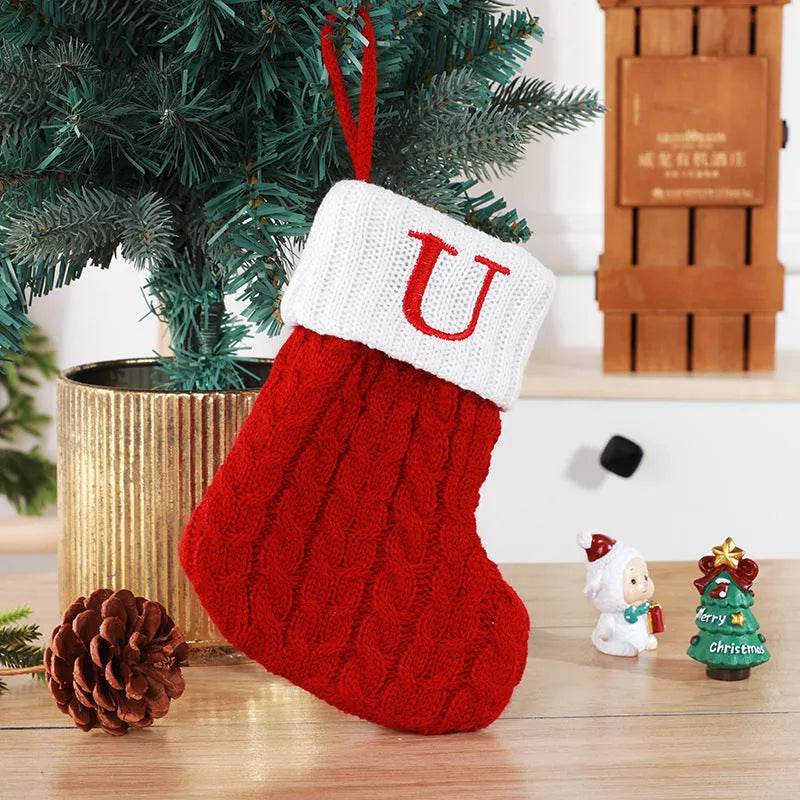 Cute Letters Christmas Stockings Decorative Creative Tree Pendant Wool Knitted Socks - Velora