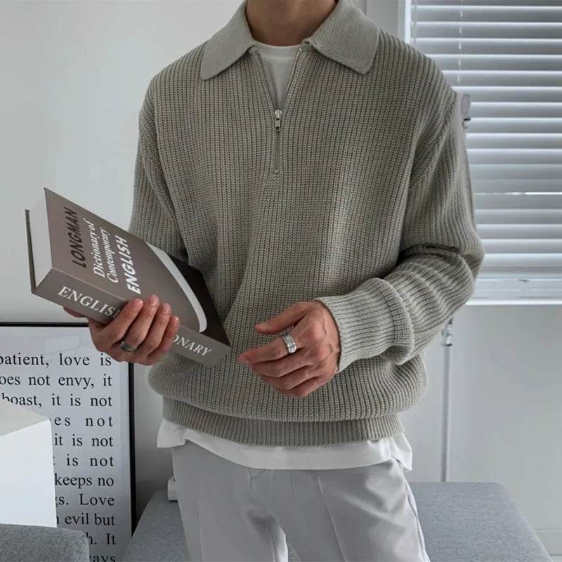 Lapel Sweater Men's Winter Loose Lightly Mature Knitwear Trendy - Velora